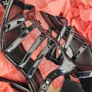 BearPaw Glossy Black Strappy Heels